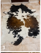 Natural Tricolor Cowhide Rug, Brown Black and White Hair-on-Hide Area Rug