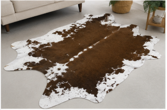 Authentic Brown and White Cowhide Rug -  Leather Area Rug