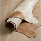 Authentic Golden Tan & White Salt Speckled Cowhide Area Rug – Genuine Natural Leather Accent Mat