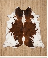 Genuine Chestnut Brown & White Cowhide Rug | Natural Tri-Color Spotted Cowskin Area Rug | Rustic Leather Carpet for Living Room