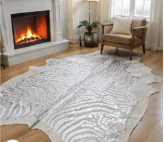 Authentic Silver Stenciled Cowhide Rug - Metallic Printed Leather Area Rug