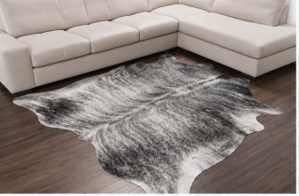 Natural Brindle Grey and White Cowhide Rug, Genuine Hair-on-Hide Floor Mat