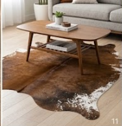 Genuine Brown & White Cowhide Rug | Natural Chestnut Leather Area Rug | White Rimmed Western Cowskin Carpet for Living Room
