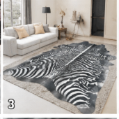 Authentic Black and White Zebra Stenciled Cowhide Rug -  Printed Leather Area Rug