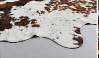 Genuine Tricolor Cognac & Black Speckled Cowhide Rug | Honey Brown & White Cowskin Area Rug | Rustic Modern Western Leather Carpet
