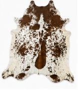 Genuine Chestnut Brown Speckled Cowhide Rug | Salt and Pepper Brown Cowskin Area Rug | Natural Tricolor Leather Carpet for Living Room