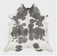 Genuine Grey & White Cowhide Rug | Natural Charcoal Spotted Cowskin Area Rug | Modern Silver Leather Carpet for Living Room
