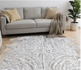 Authentic Silver Stenciled Cowhide Rug - Metallic Printed Leather Area Rug