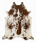Genuine Chestnut Brown Speckled Cowhide Rug | Salt and Pepper Brown Cowskin Area Rug | Natural Tricolor Leather Carpet for Living Room