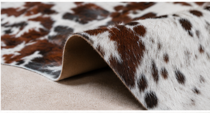 Natural Tricolor Cowhide Rug, Brown, Black, and White Hair-on-Hide Area Rug