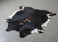 Genuine Jet Black Cowhide Rug | White Peppered Trim & Brown Spine Cowskin Area Rug | Modern Western Leather Carpet