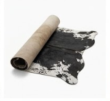 Genuine Jet Black Cowhide Rug | White Peppered Rimmed Leather Area Rug | Modern Black & White Western Cowskin Carpet for Living Room