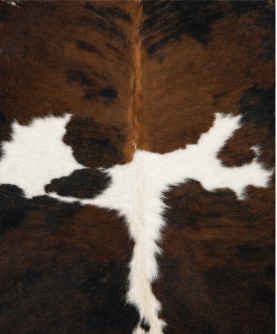 Natural Tricolor Cowhide Rug, Rich Brown, Black, and White Hair-on-Hide Area Mat