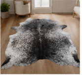 Natural Black and White Speckled Cowhide Rug, Genuine Salt-and-Pepper Area Mat