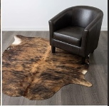 Natural Brindle Brown and Black Cowhide Rug, Genuine Hair-on-Hide Area Mat