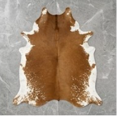 Authentic Cognac Brown & White Cowhide Area Rug – Genuine Natural Leather Accent Mat
