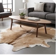 Natural Tan and White Cowhide Rug, Genuine Hair-on-Hide Floor Mat