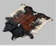 Genuine Tricolor Chestnut Brown Cowhide Rug | Black & Off-White Speckled Cowskin Area Rug | Rustic Modern Western Leather Carpet