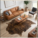 Natural Brindle Brown and Black Cowhide Rug, Genuine Hair-on-Hide Area Mat