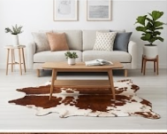 Genuine Chestnut Brown & White Cowhide Rug | Natural Spotted Warm Brown Cowskin Area Rug | Rustic Leather Carpet for Living Room