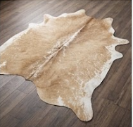 Natural Tan and White Cowhide Rug, Genuine Hair-on-Hide Floor Mat