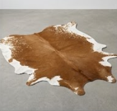 Authentic Cognac Brown & White Cowhide Area Rug – Genuine Natural Leather Accent Mat