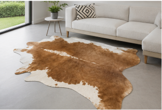 Natural Chestnut Brown and White Cowhide Rug, Genuine Hair-on-Hide Area Rug