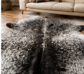Natural Black and White Speckled Cowhide Rug, Genuine Salt-and-Pepper Area Mat