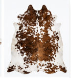 Authentic Chestnut & White Speckled Cowhide Area Rug – Genuine Tricolor Leather Accent Mat