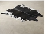 Genuine Jet Black Cowhide Rug | White Peppered Rimmed Leather Area Rug | Modern Black & White Western Cowskin Carpet for Living Room