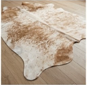 Authentic Golden Tan & White Salt Speckled Cowhide Area Rug – Genuine Natural Leather Accent Mat