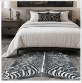 Authentic Black and White Zebra Stenciled Cowhide Rug -  Printed Leather Area Rug