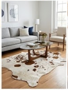 Brown and White Speckled Cowhide Rug - Genuine Leather Area Rug