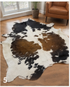 Natural Tricolor Cowhide Rug, Brown Black and White Hair-on-Hide Area Rug