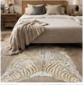 Authentic Gold Stenciled Cowhide Rug - Metallic Printed Leather Area Rug