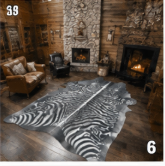 Authentic Black and White Zebra Stenciled Cowhide Rug -  Printed Leather Area Rug