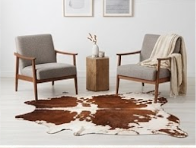 Genuine Chestnut Brown & White Cowhide Rug | Natural Spotted Warm Brown Cowskin Area Rug | Rustic Leather Carpet for Living Room