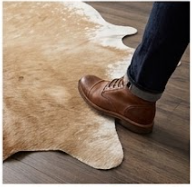 Natural Tan and White Cowhide Rug, Genuine Hair-on-Hide Floor Mat
