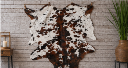 Natural Tricolor Cowhide Rug, Brown, Black, and White Hair-on-Hide Area Rug