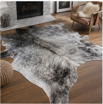 Grey Salt and Pepper Cowhide Rug - Genuine Brindle Leather Area Rug