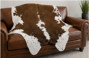 Authentic Brown and White Cowhide Rug -  Leather Area Rug