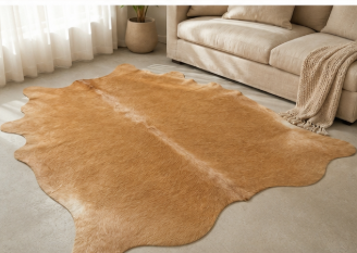 Light Brown Cowhide Rug - Genuine Caramel Tan Leather Area Rug