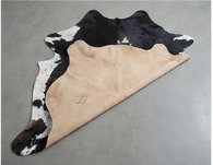 Genuine Jet Black Cowhide Rug | White Peppered Trim & Brown Spine Cowskin Area Rug | Modern Western Leather Carpet