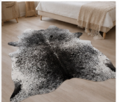 Natural Black and White Speckled Cowhide Rug, Genuine Salt-and-Pepper Area Mat