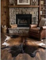 Genuine Tricolor Cowhide Rug | Black Chestnut Brown & White Natural Leather Area Rug | Exotic Salt and Pepper Cow Skin Floor Decor