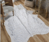 Authentic Silver Stenciled Cowhide Rug - Metallic Printed Leather Area Rug