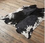 Genuine Jet Black Cowhide Rug | White Peppered Rimmed Leather Area Rug | Modern Black & White Western Cowskin Carpet for Living Room