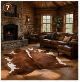 Genuine Brown and White Cowhide Rug | Chestnut Tan & Pure White Leather Area Rug | Classic Western Cowskin Floor Carpet