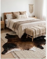 Genuine Tricolor Cowhide Rug | Black Chestnut Brown & White Natural Leather Area Rug | Exotic Salt and Pepper Cow Skin Floor Decor