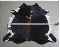 Genuine Jet Black Cowhide Rug | White Peppered Trim & Brown Spine Cowskin Area Rug | Modern Western Leather Carpet